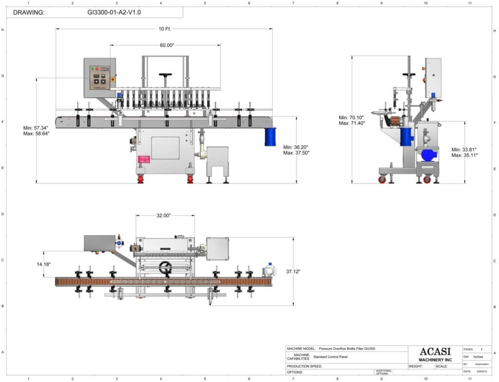 Automatic_inline_pressure_overflow_bottle_filler_machine_low_viscosity_Model_GI3300_dimensions_by_Acasi_Machinery_Inc.